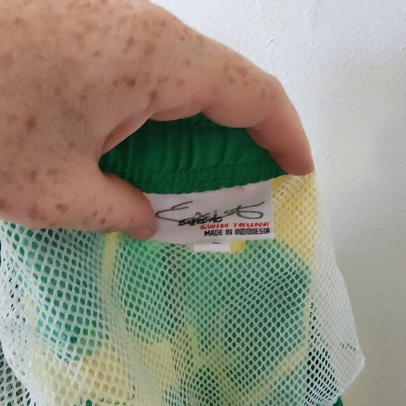 Y2K Exist Supreme Swim Trunks Swimsuit Yellow Green Mens Large - Picture 7 of 7